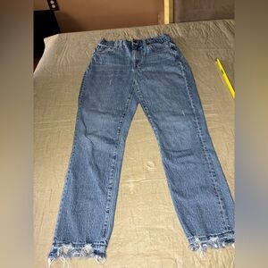 Madewell High Rise Slim BoyJeans Blue Straight-Leg Jeans with Frayed Hem